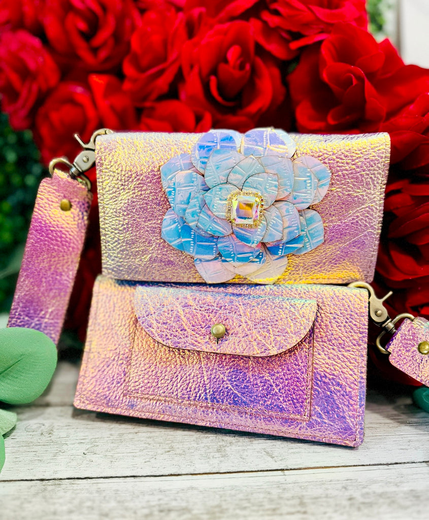 AB Hologram Leather & Floral Fallon Wallet/Wristlet