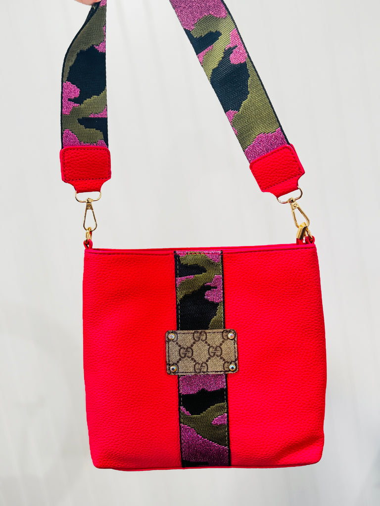 Hot Pink Handbag W/ Camo Strip & Strap