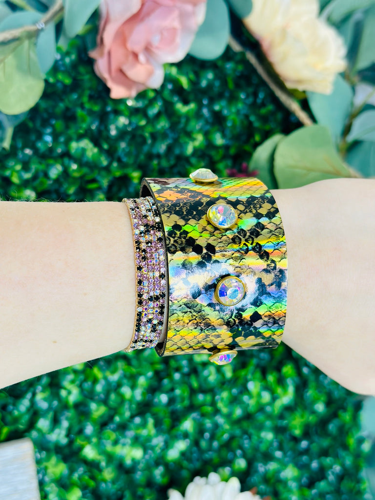 Large- Gold Hologram Viper Crystal Studded Cuff