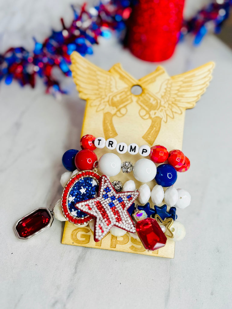 Red, White, & Blue Trump For Pres Bracelet Stack