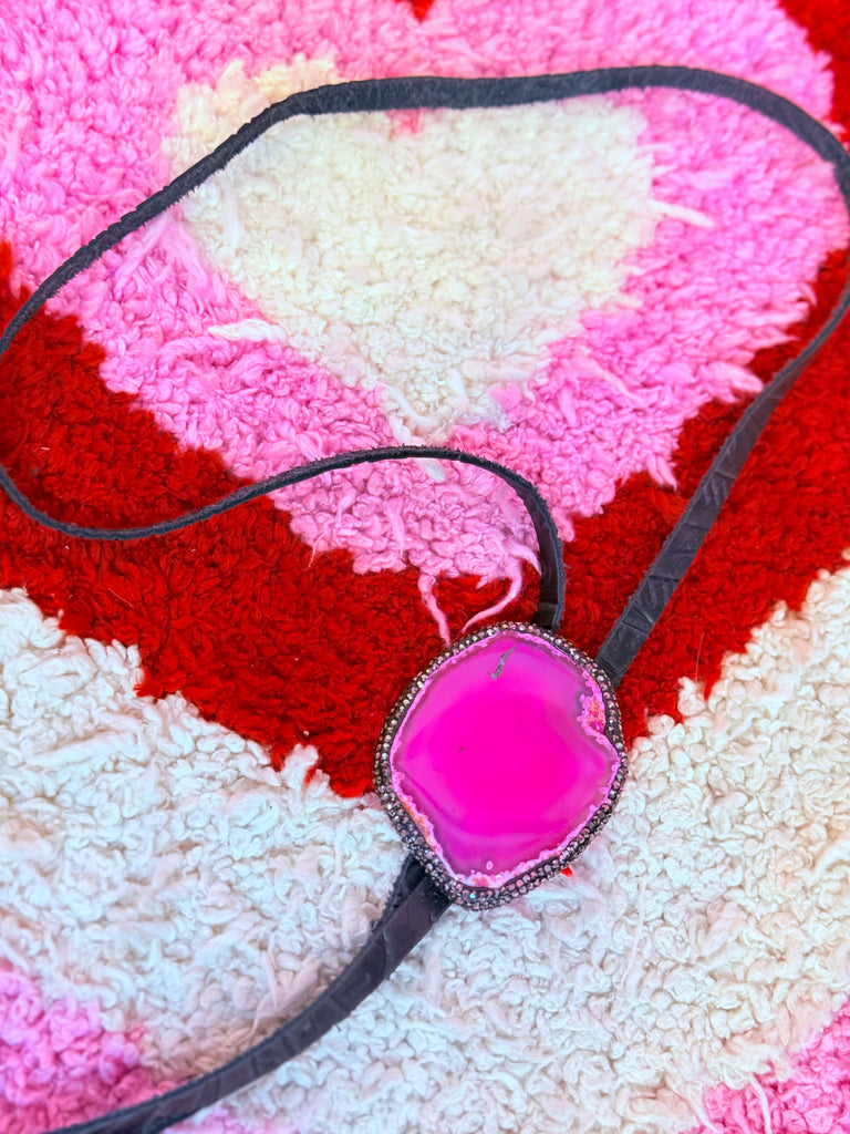 Magenta Marble Slab & Leather Bolo Necklace