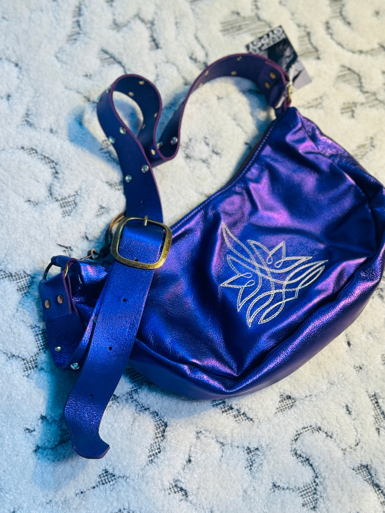 Violet Shining Leather & White Stitched Roxie Purse