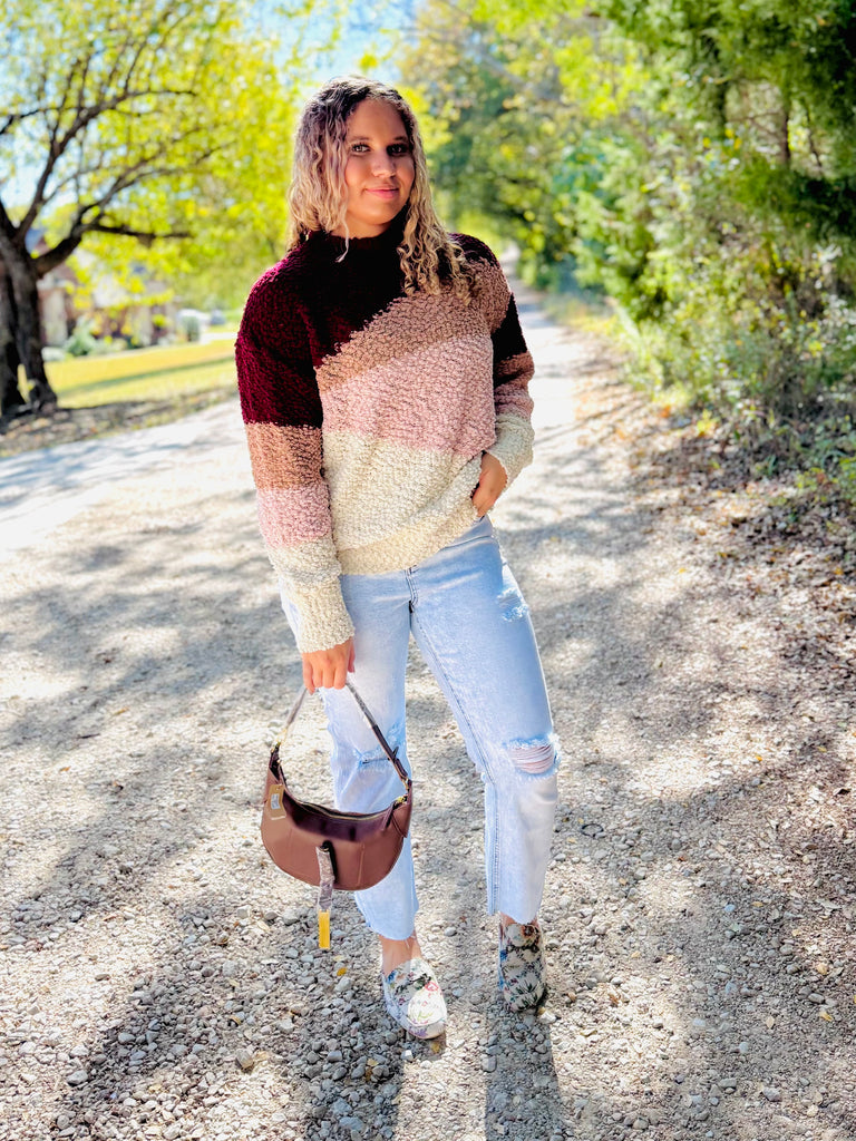 Choosing Cozy Sweater - Wine Multi