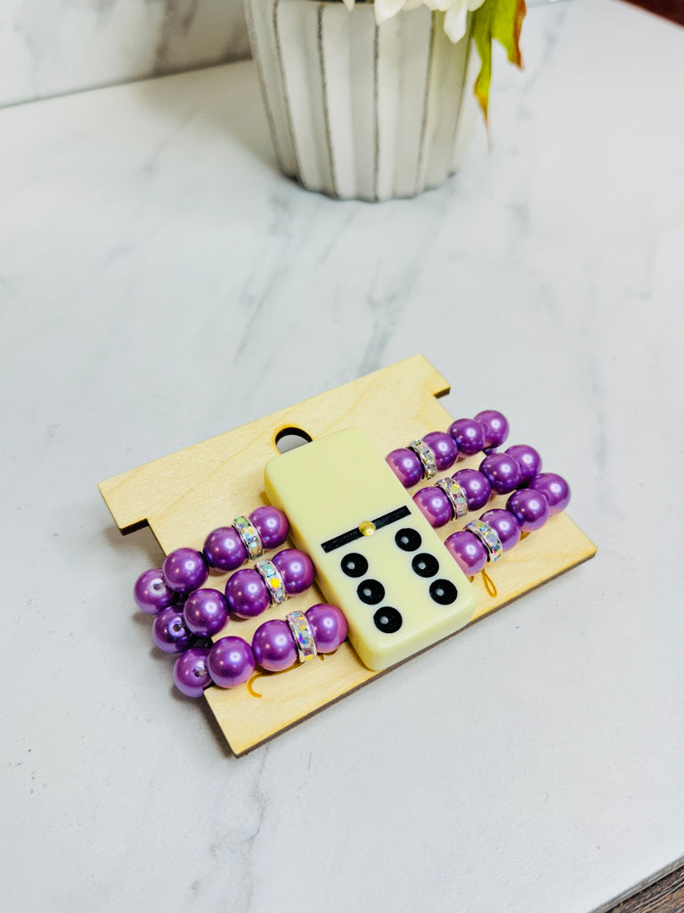 Pearly Life's A Gamble Domino Bracelet Stack- Purple
