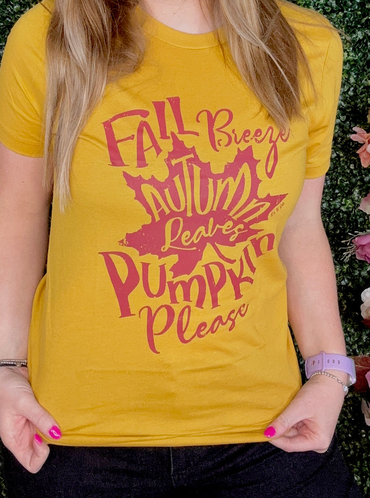 Fall Breeze And Autumn Leaves Tee - Mustard