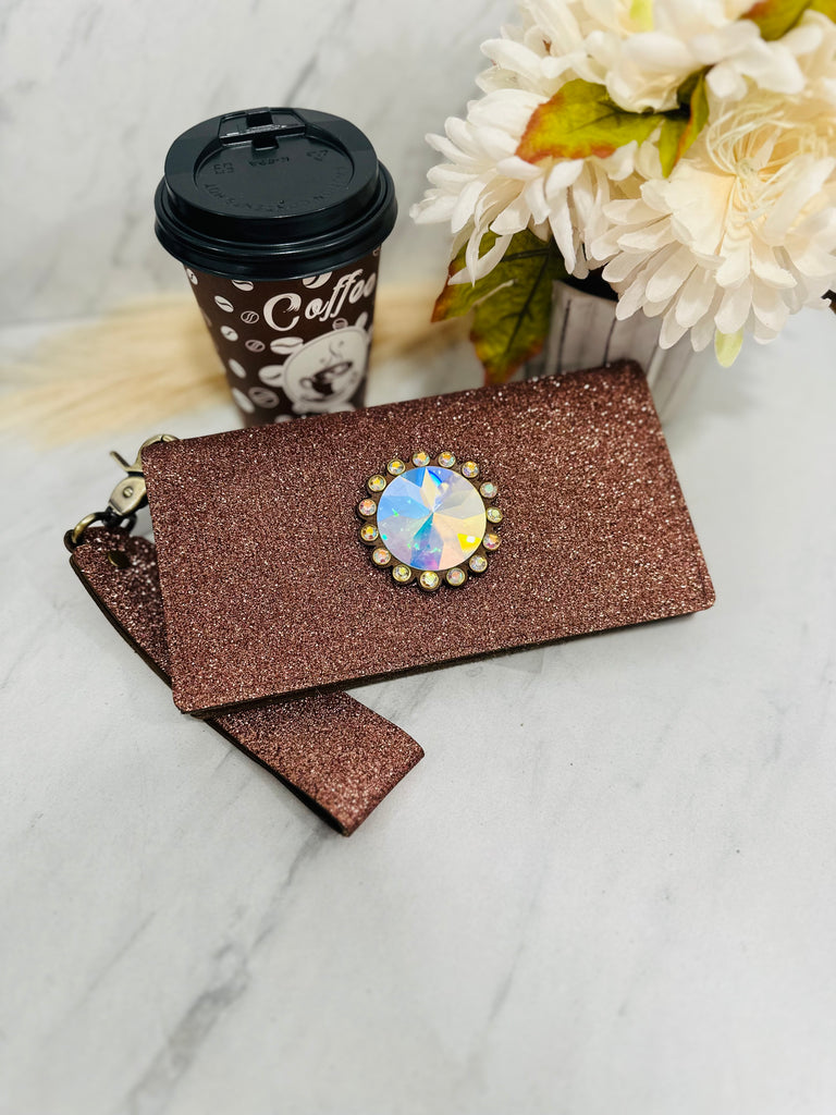 Dark Coffee Matte Glitter Babe Fallon Wallet Wristlet