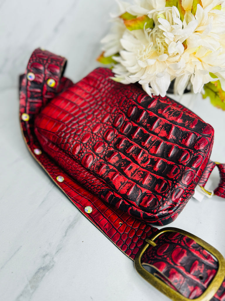 All Over Cherry Red Leather & AB Paige Crossbody