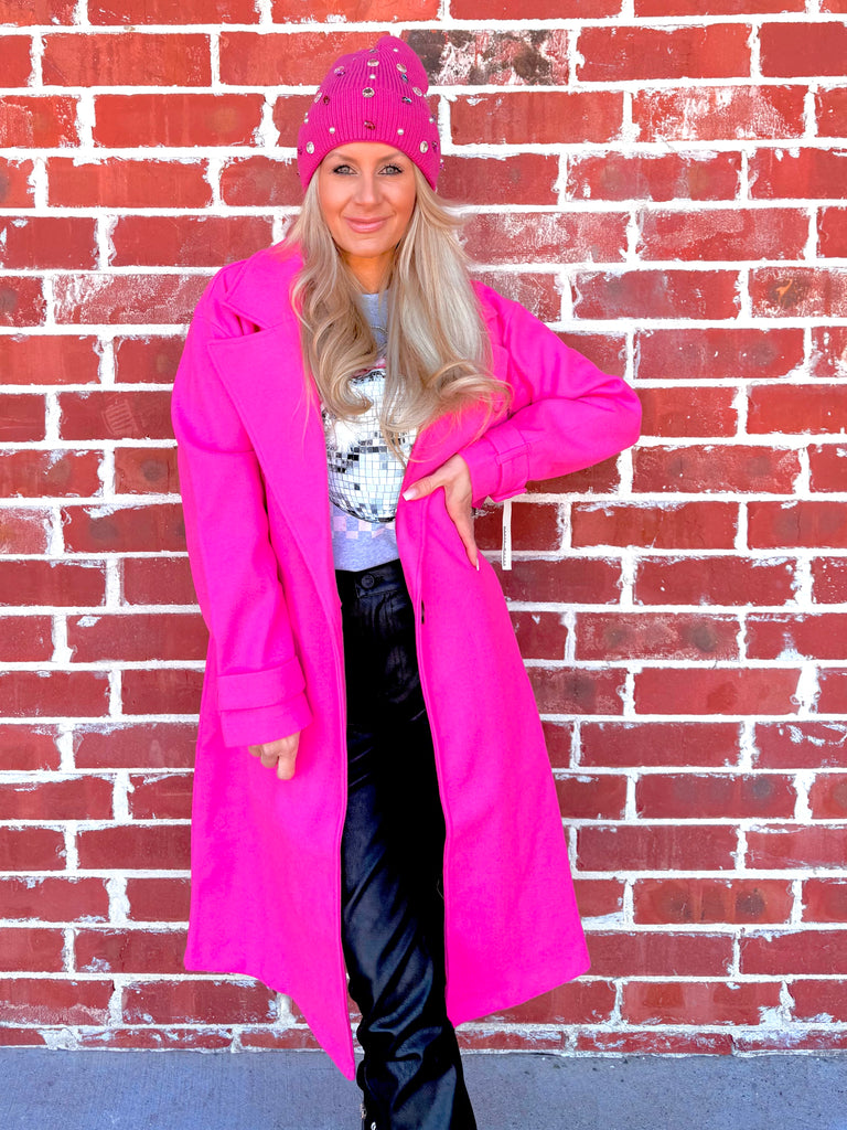 City Chic Essential Lapel Coat - Fuchsia