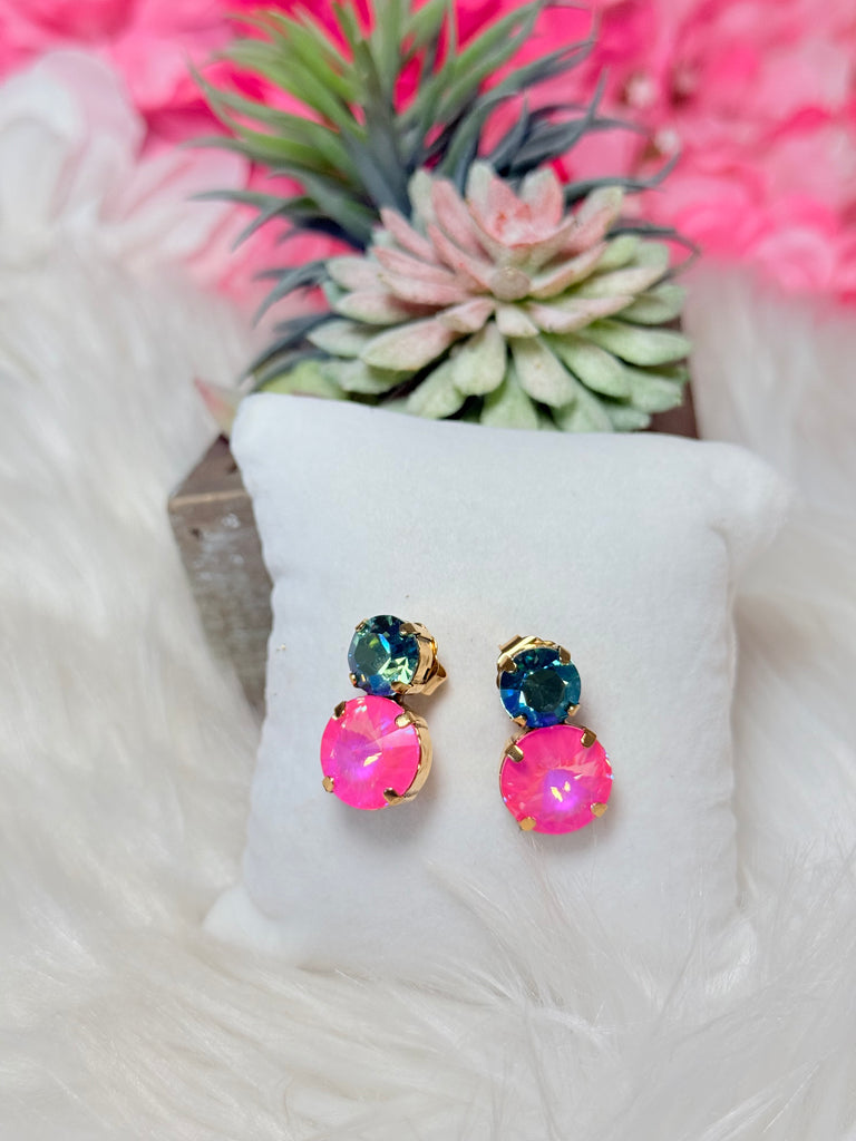 Maegan Swarovski Watermelon Stud Earrings - Electric Pink Ignite