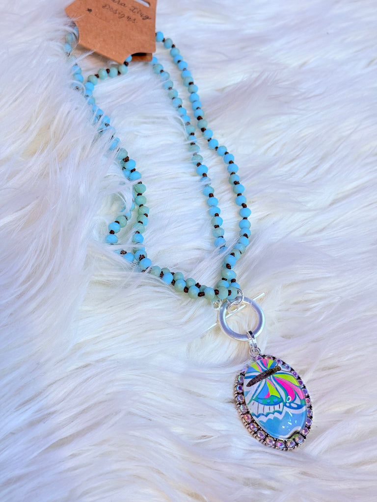 Cowboy Blues Beaded Fly Away Charm Necklace