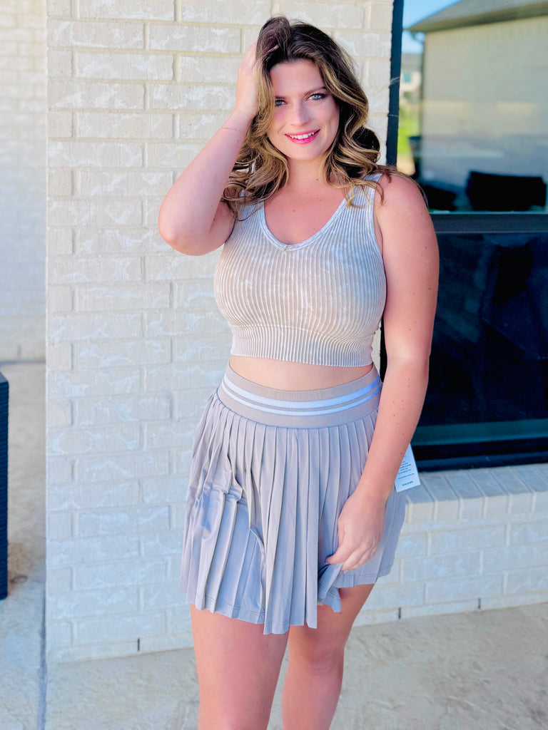 Tennis Club Jersey Stripe Mini Skirt - Taupe