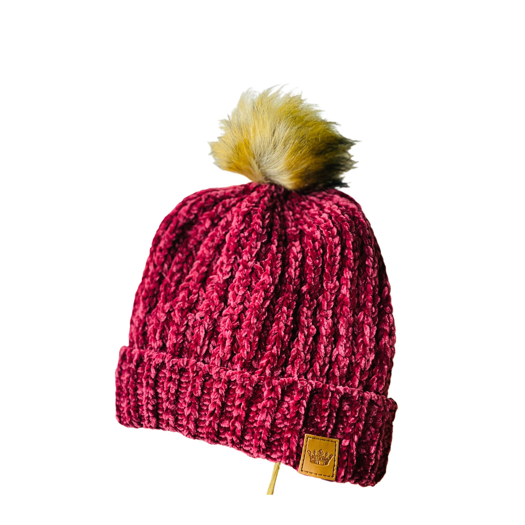 Morning Chill Fur Pom Beanie- Burgundy