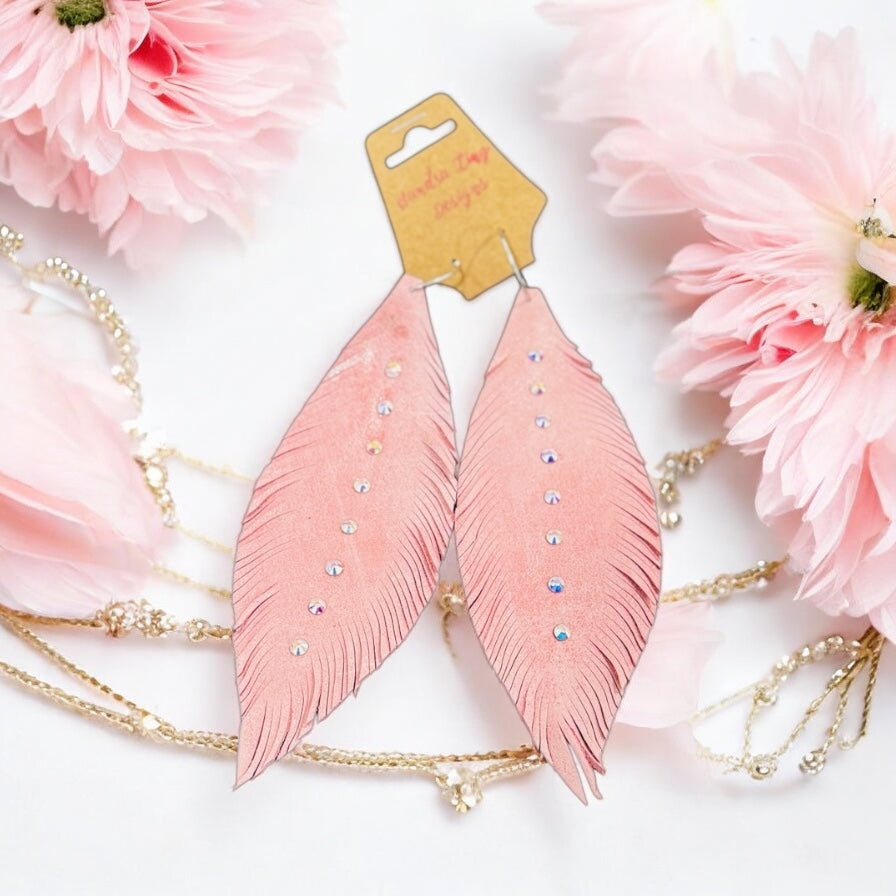 Gypsy Feather AB Earrings - Blush Pink