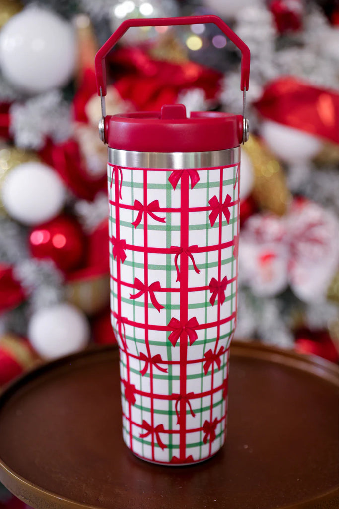 Merry Little Bow Plaid Travel Tumbler