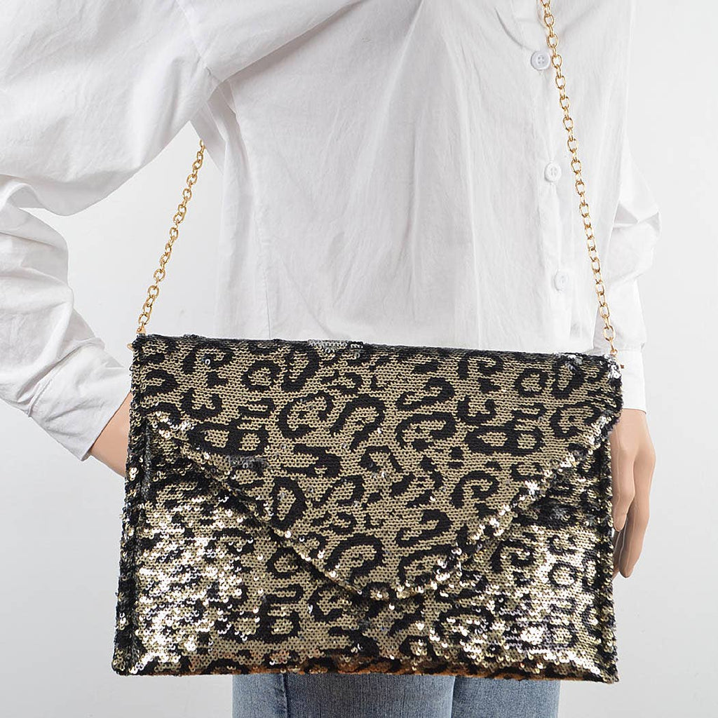 Wild Spark Sequin Leopard Clutch