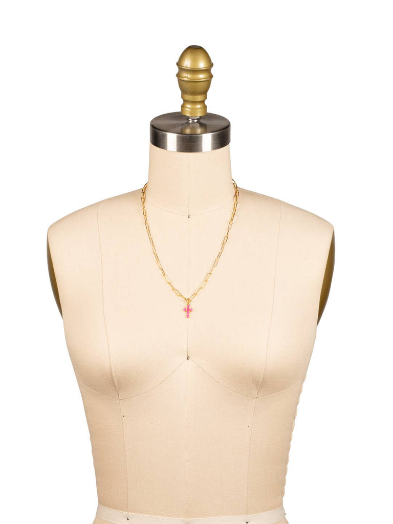 Carly Cross Pendant Necklace - NGE2BGETP: Electric Pink