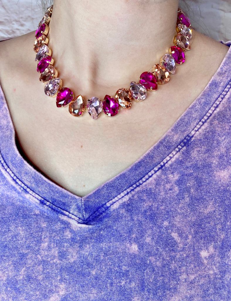 Pink Teardrop Crystal Radiance Necklace