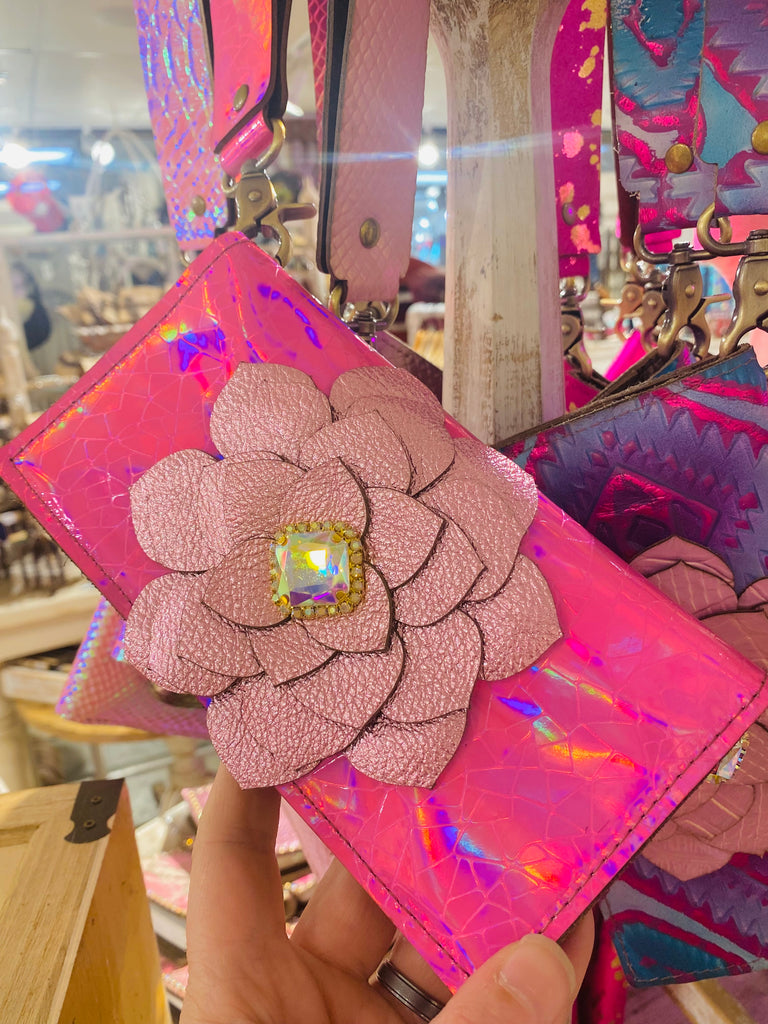 Hot Barbie Pink Hologram Shimmer Floral AB Fallon Wallet/Wristlet