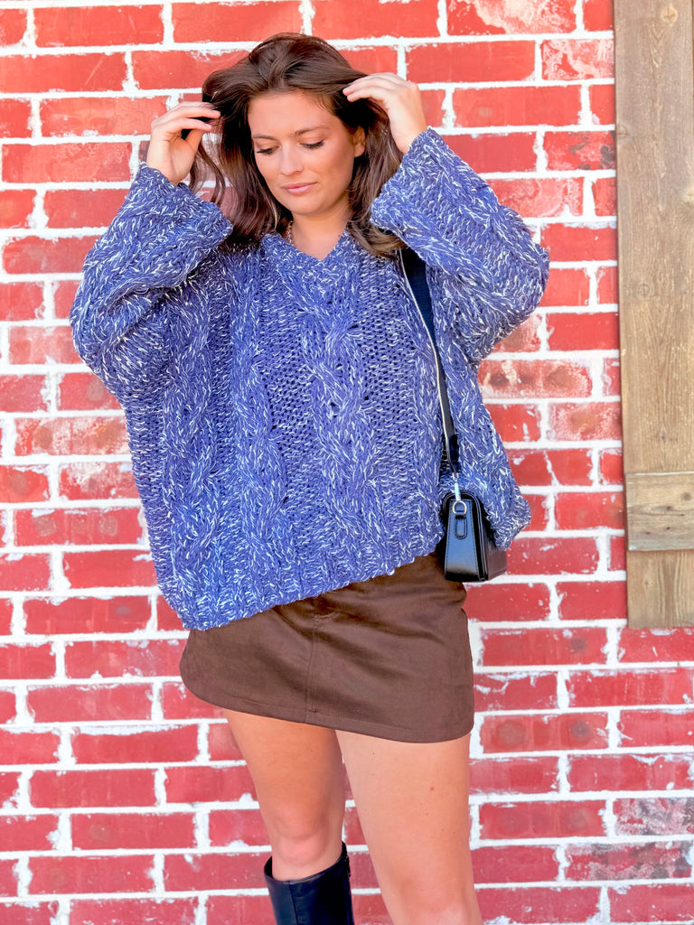 Play It Back Hooded Sweater- Navy