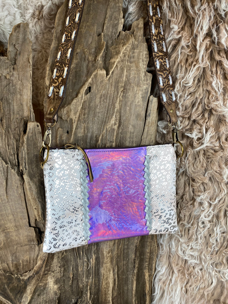 Purple Hologram & Gold shimmer Braided Leather/Hide Maxine Purse
