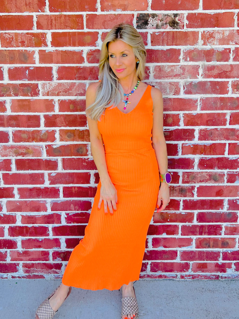 Orange Fit and Flared Rio Ribbed Two Piece Set