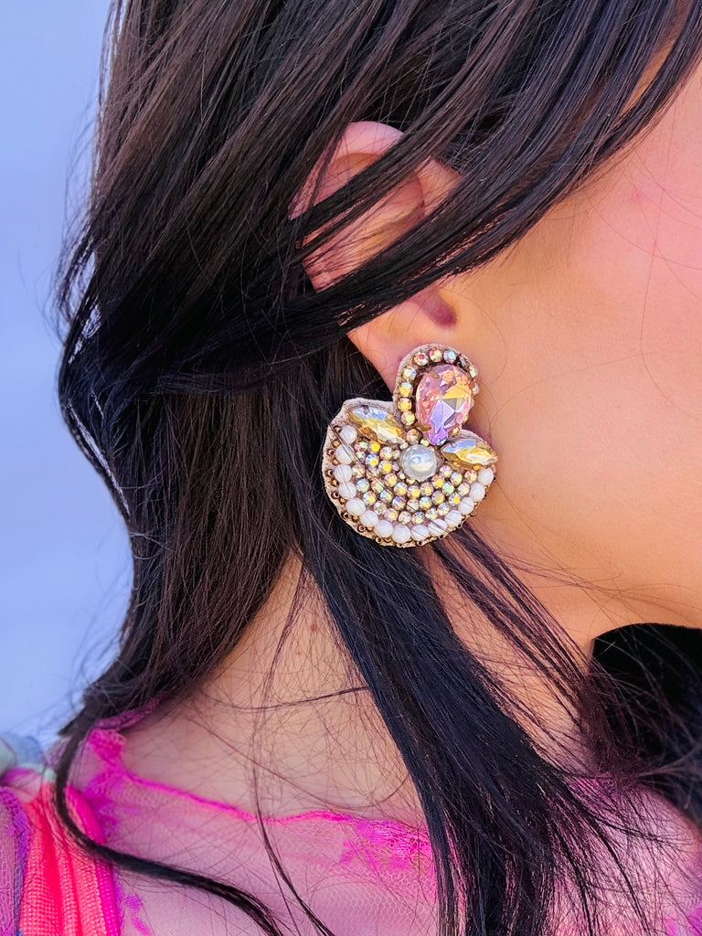 Glam Fan Pink Earrings