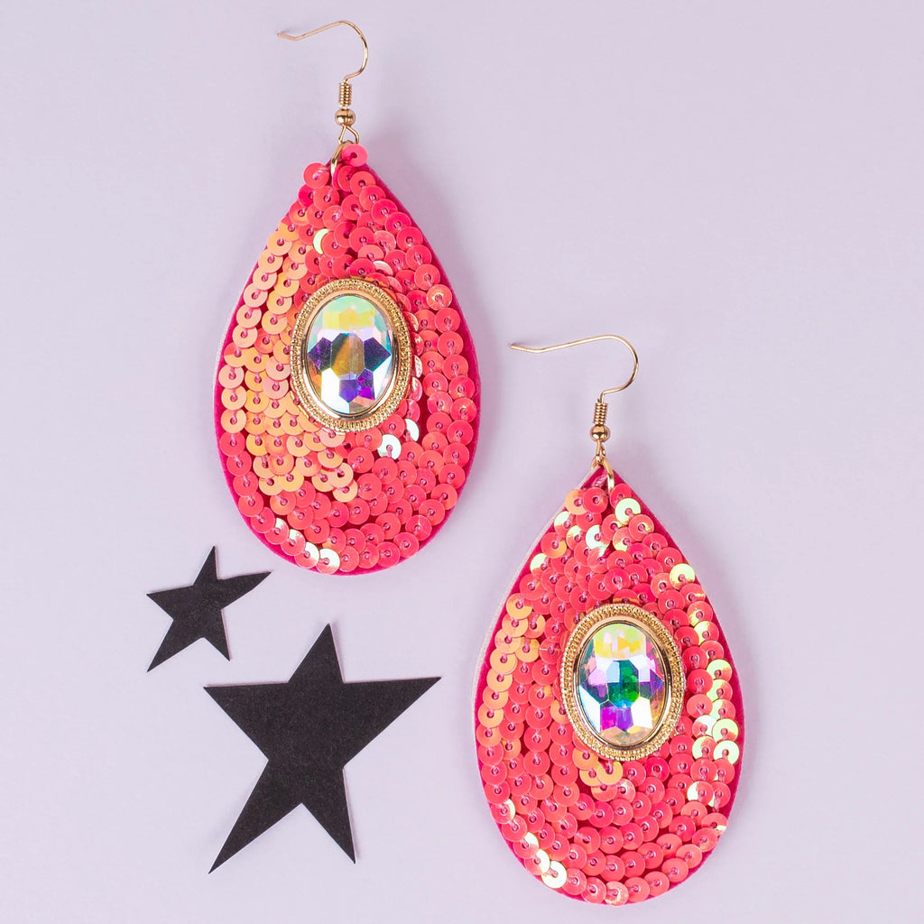 Drop It Like it Hot Sequin Earrings - Pink