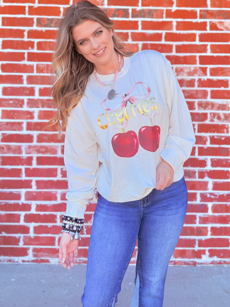 Cherry Pop & Cozy Knot Graphic Long Sleeve Top