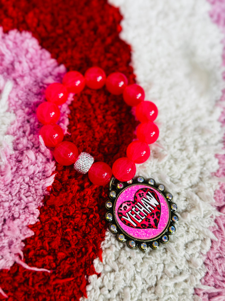 Hot Pink Yeehaw Graphic Embellished Bracelet