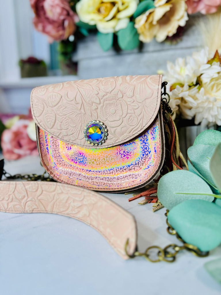 Lightest Blush & Touch Of Rose Shimmer Leather Handbag