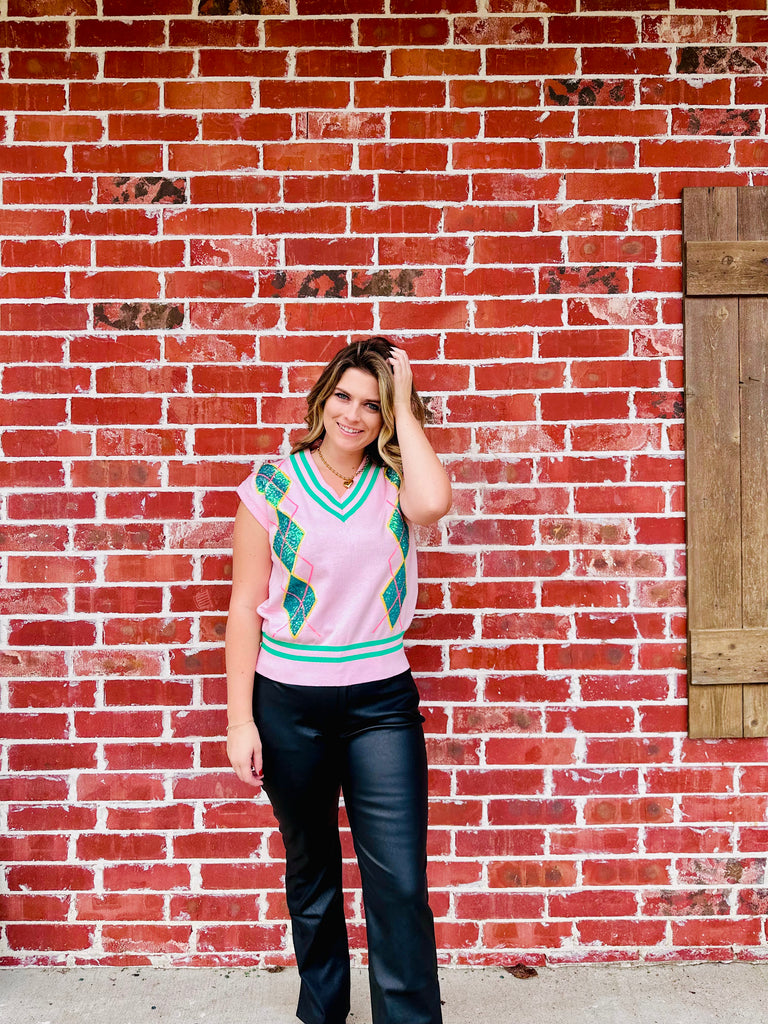 Argyle Sequined Vest Sweater