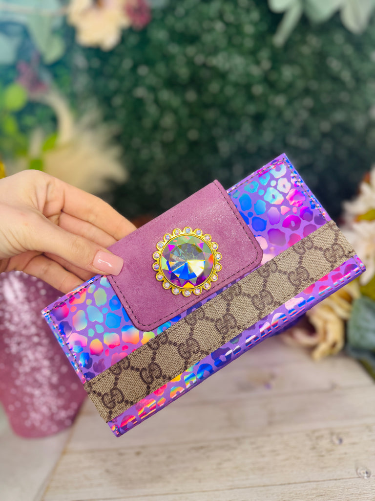 Soft Purples & Leo Hologram Leather Wallet