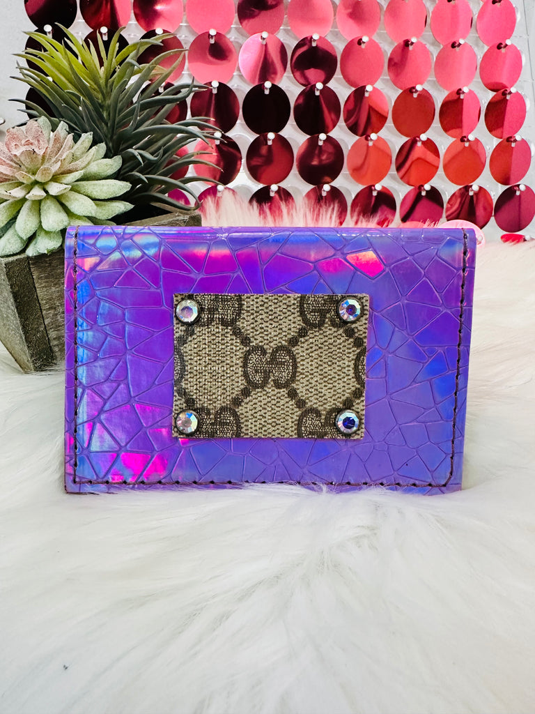 Pink/Purple AB Hologram Leather Card Holder