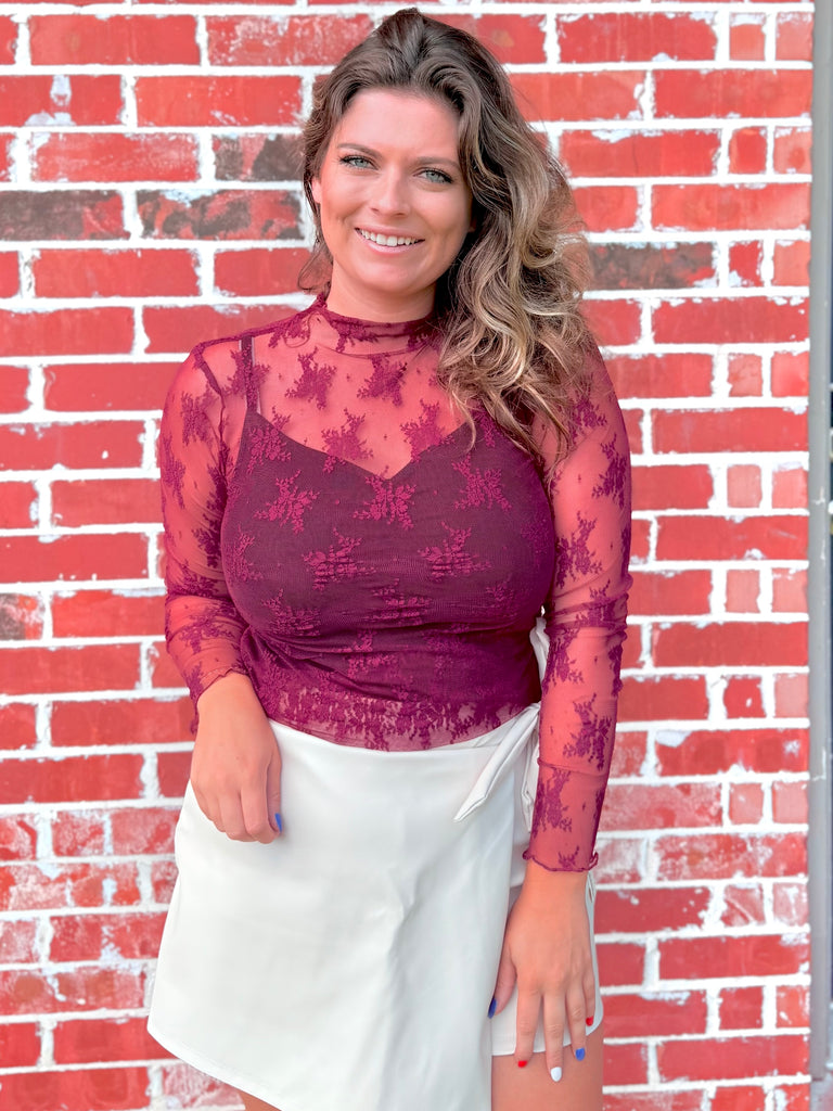 Cabernet Lace Mesh Long Sleeve