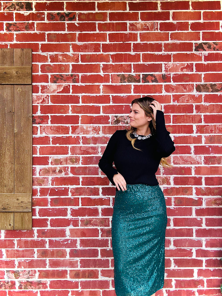 Emerald Classic and Classy Sequin Midi Skirt