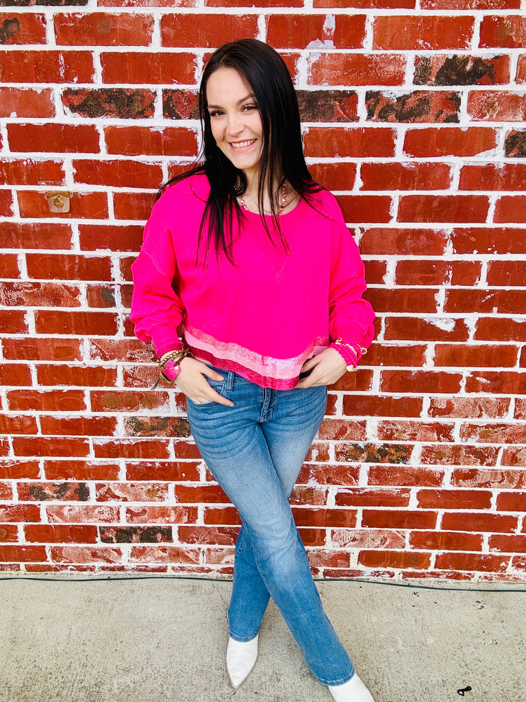 Pink Combo Rhinestone Tailored Sweatshirt
