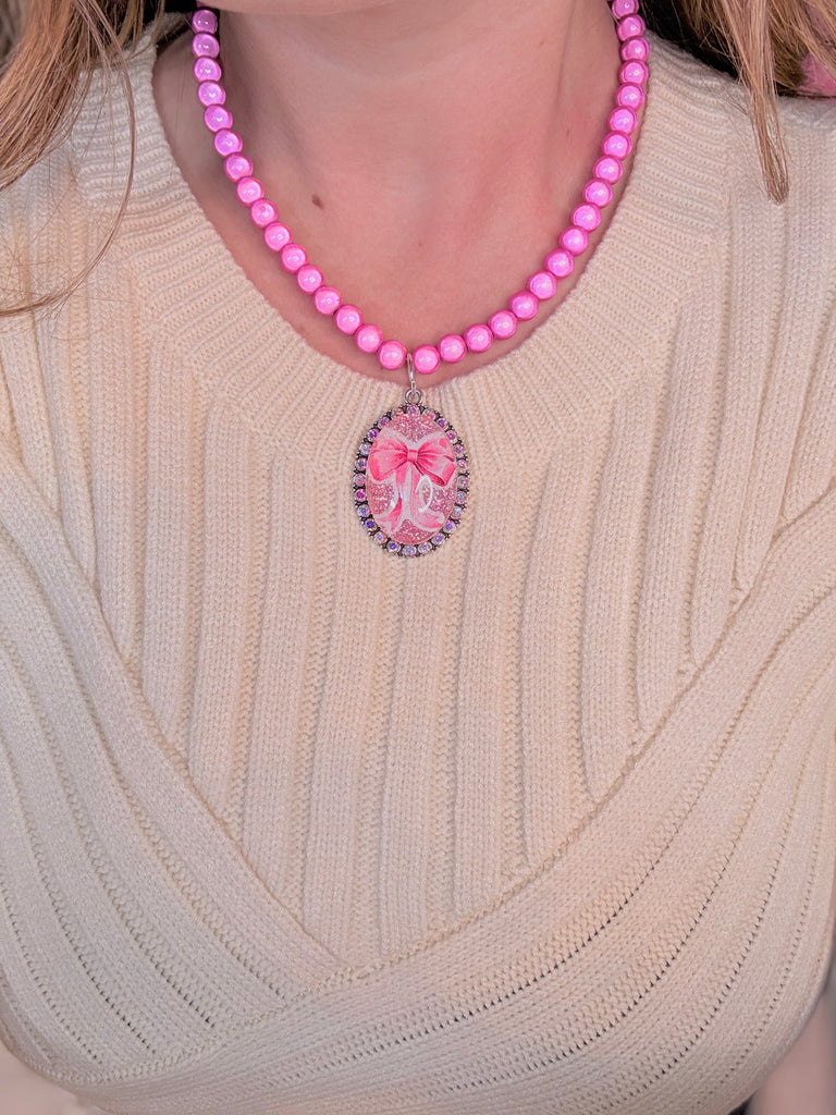 Bows and Babes Pink Pendant Necklace