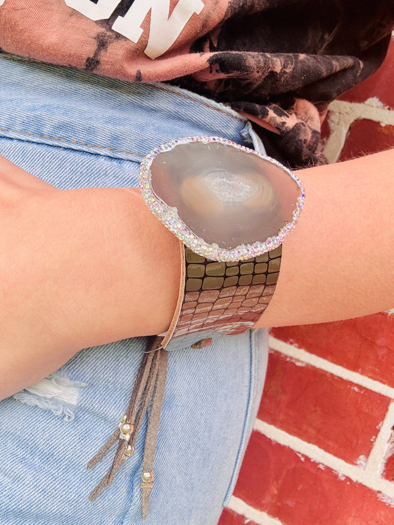 Checkered Taupe Hologram Large Stone Cuff