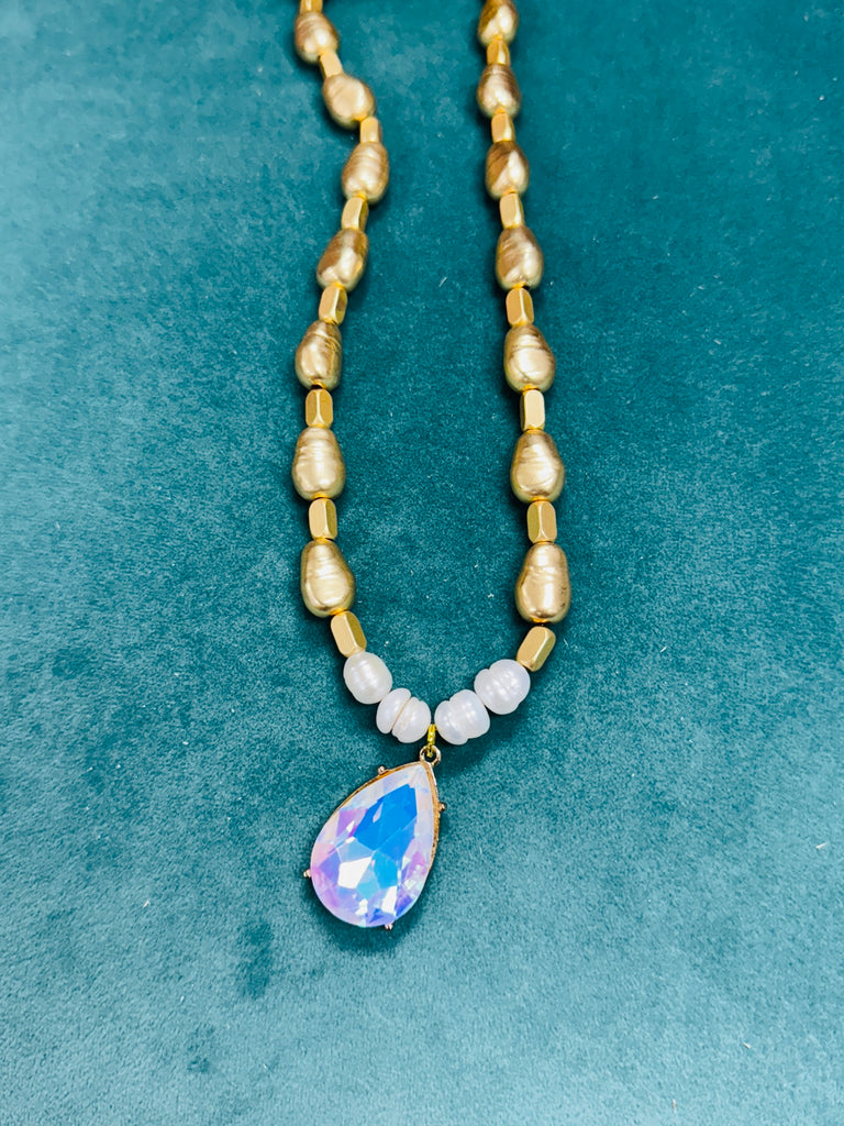 Vintage Gold Nugget Opal Crystal Necklace