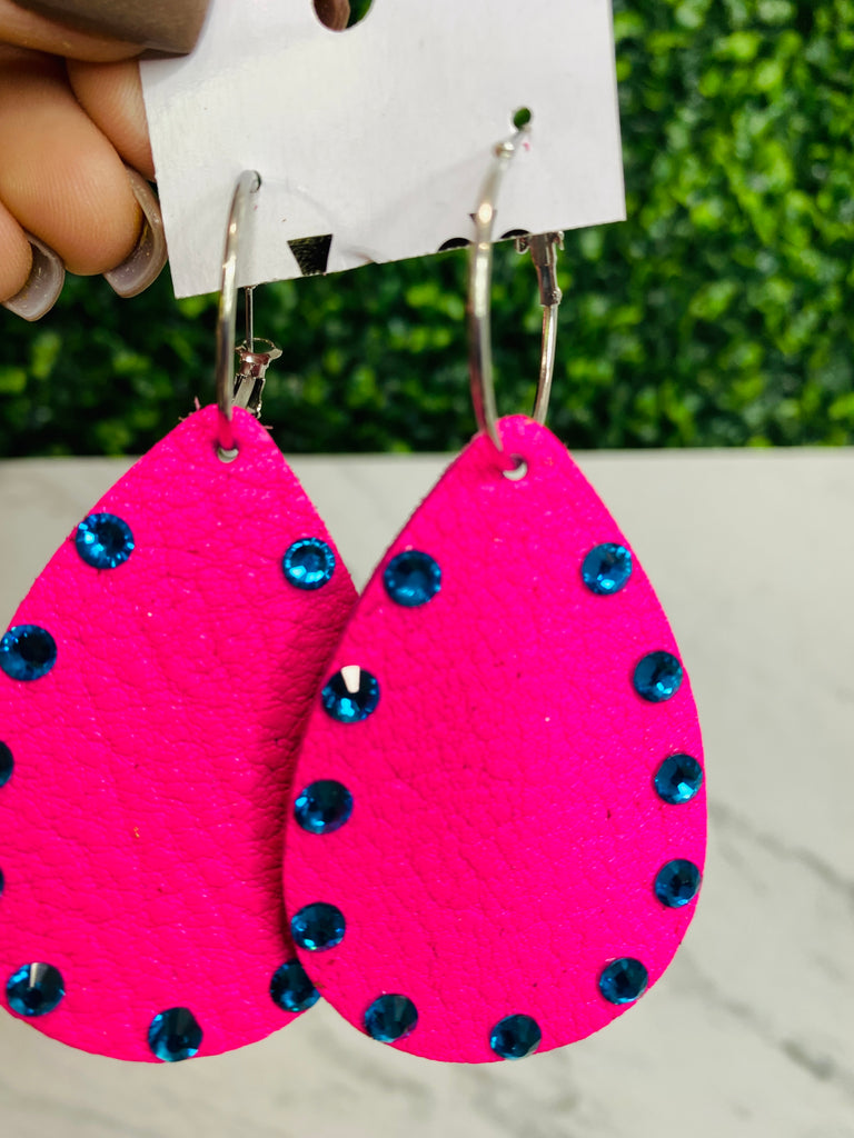 Vibing Bright Pink Leather Earrings