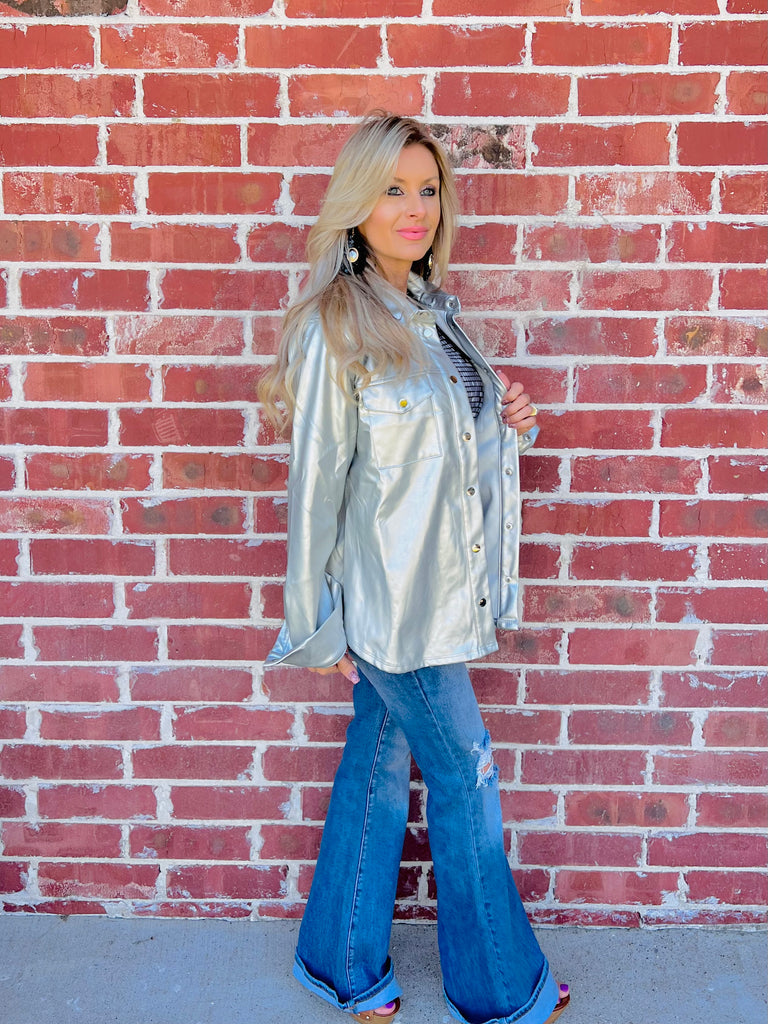 Knight & Shining Silver Button Down Top