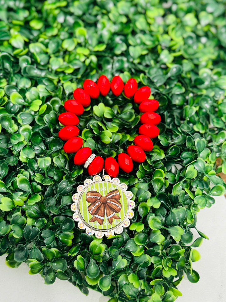 Red Shimmer Football Beaded Bracelet