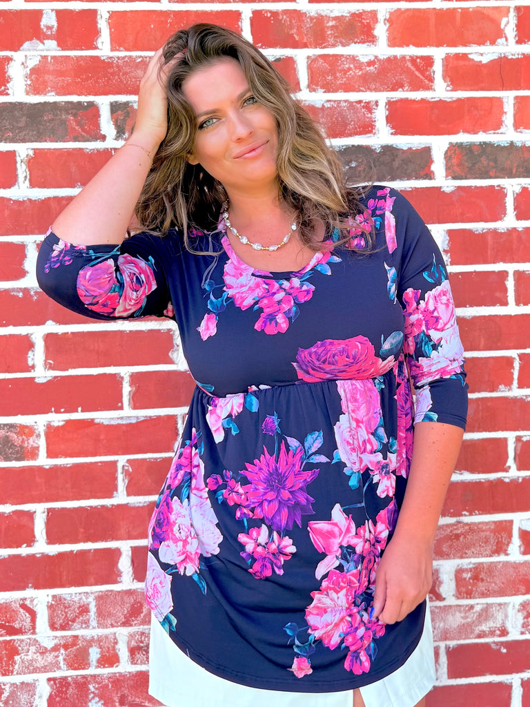 Navy Grateful Ways Floral Top