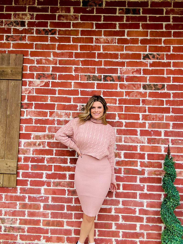 Trendy Turtleneck & Dress Set - Dusty Blush