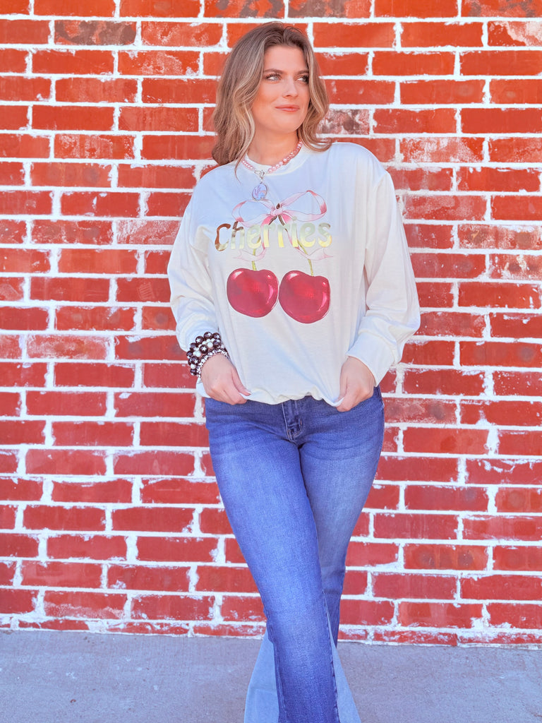 Cherry Pop & Cozy Knot Graphic Long Sleeve Top