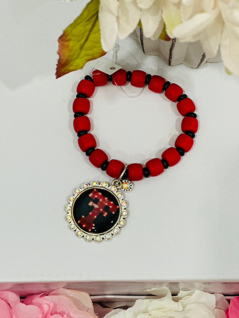 True Red Raider Beaded Stretch Bracelet