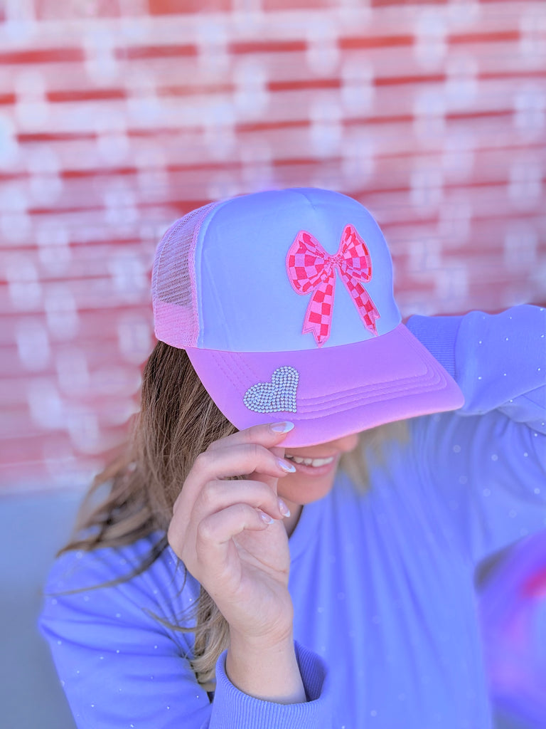 Pink Checkered Bow Custom TSB Graphic Trucker Hat