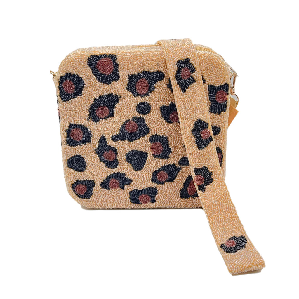 Jungle Free Leopard Beaded Box Crossbody Purse