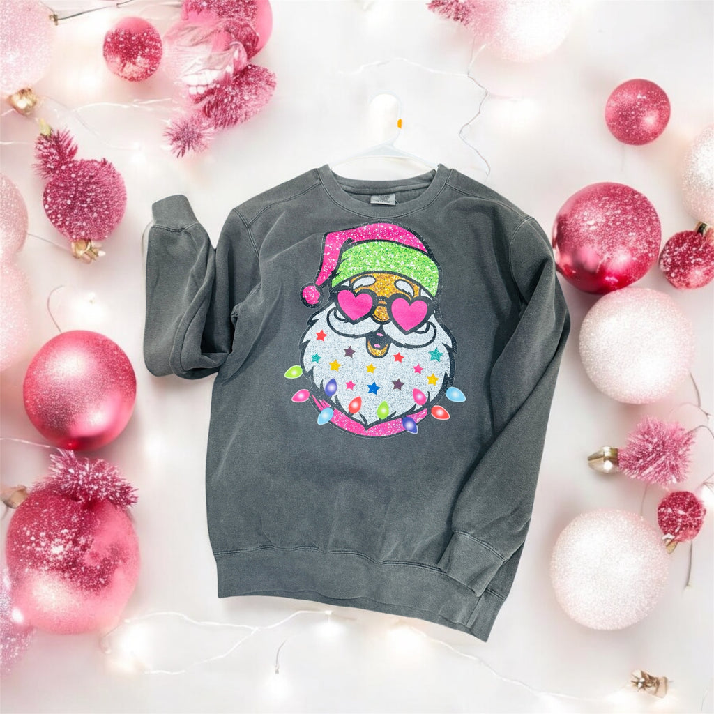 Sparkling Santa Grey Pullover Crewneck Sweater