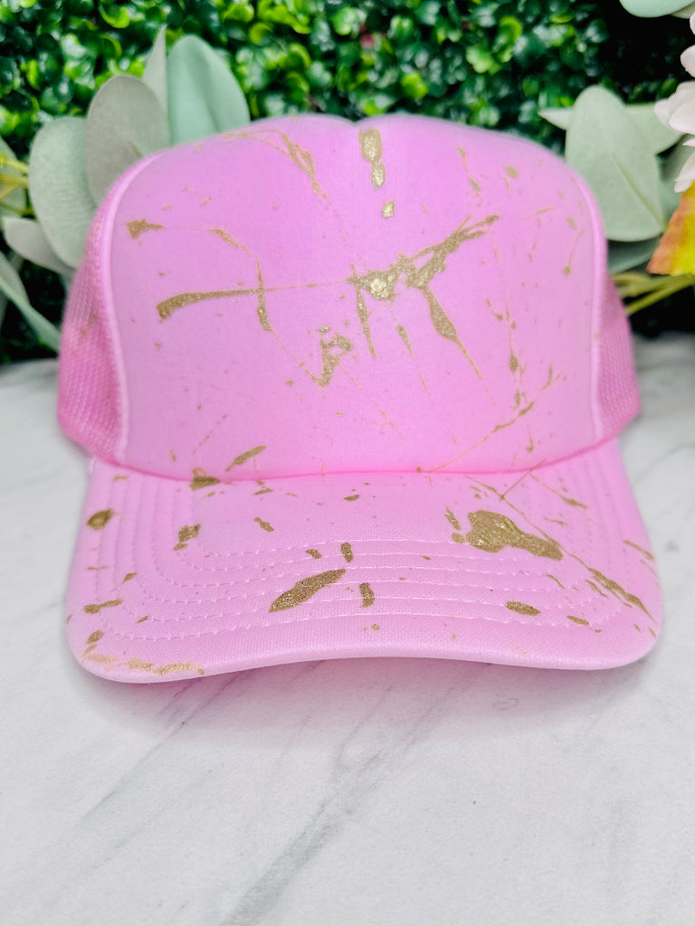 Baby Pink Summer Splatter Mesh Trucker Hat